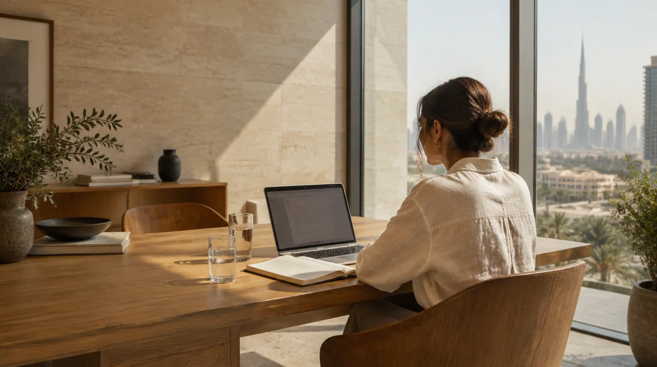 Scène de travail dans un espace lumineux
