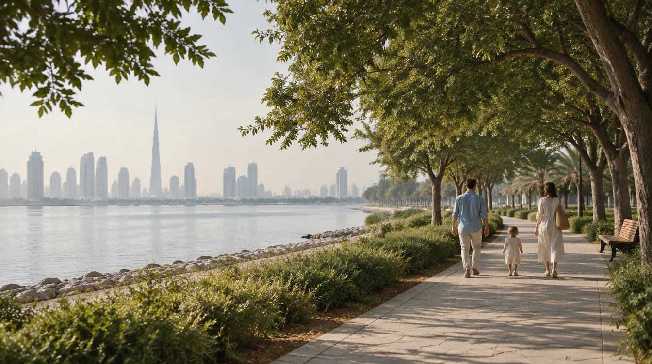 Scène d’ambiance d’une famille en promenade à Dubaï